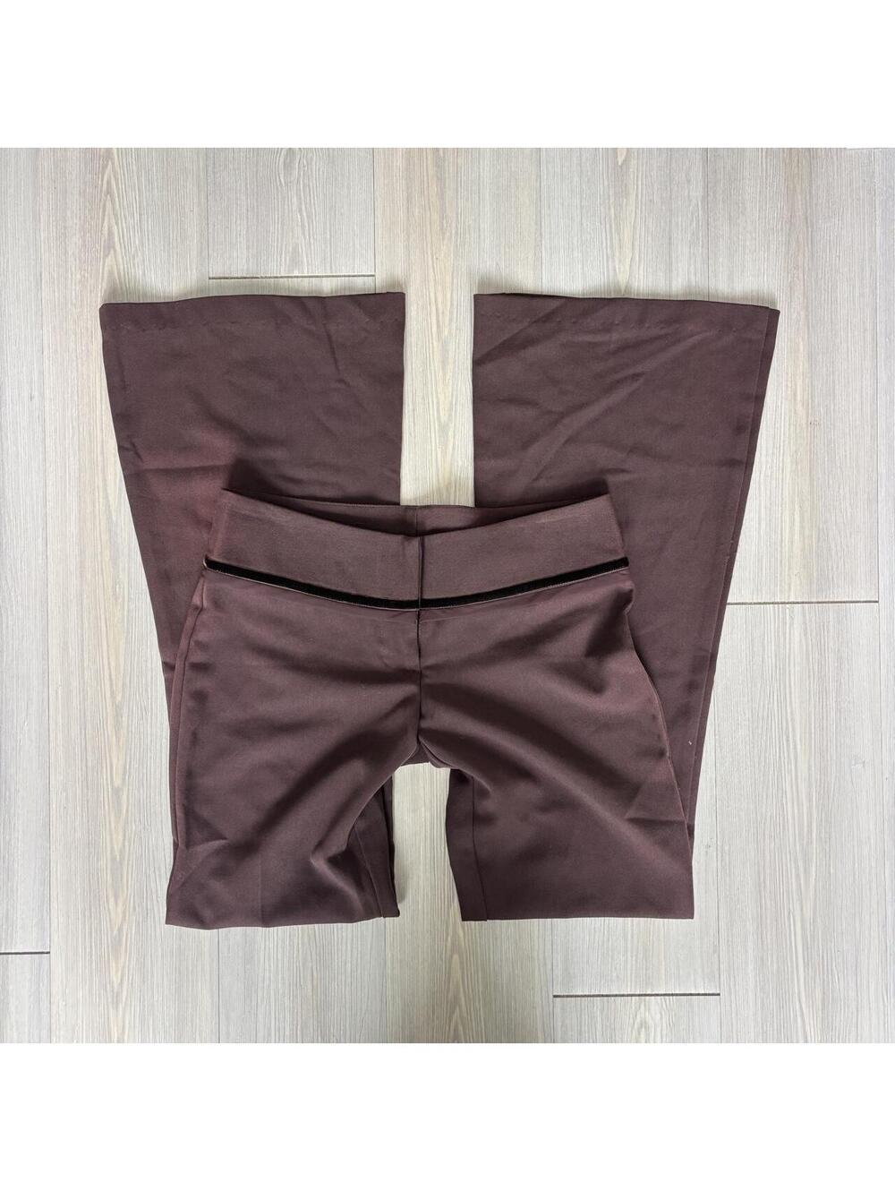 Vintage Y2K Heart Moon Star Brown Wide Leg Flare Pants Velvet Trim Size 0